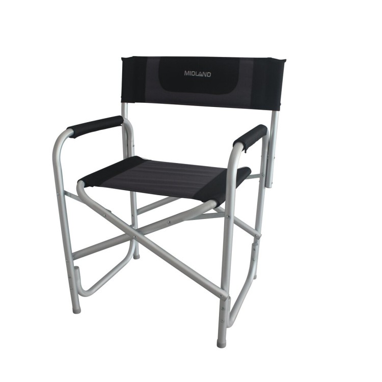 1 - Cadeira dobrável de diretor de alumínio Midland preto cinza Camper Camping